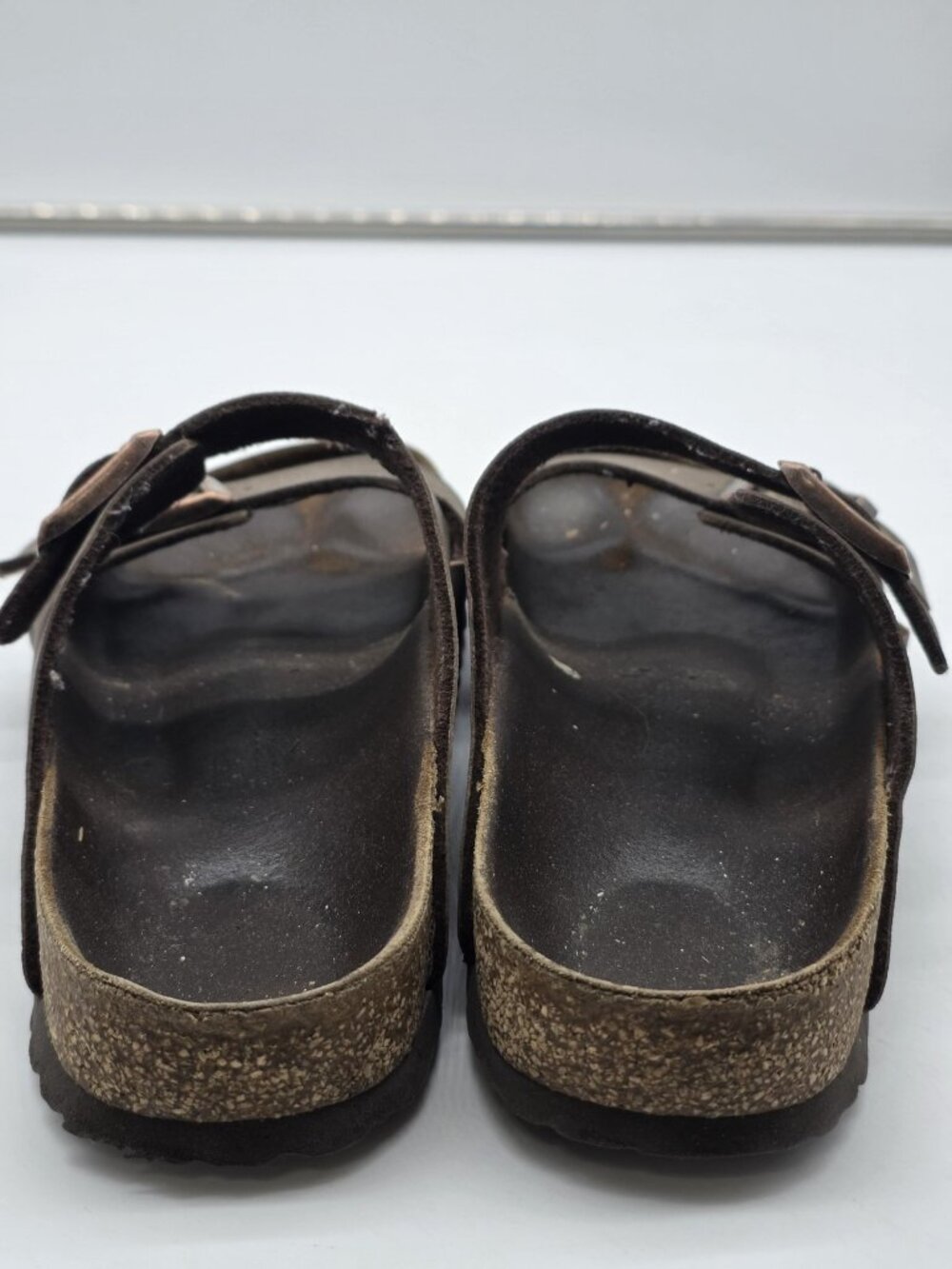 Birkenstock Arizona Sandals Shoes women Size 7 Brown Leather Double Strap Damage - Picture 8 of 13